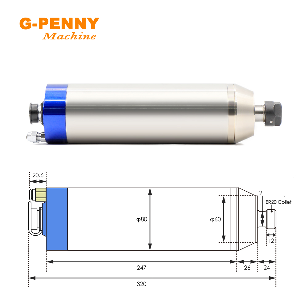 G-PENNY 2.2KW ER20 Metal Water - огляд і ціна Water Cooled Spindle