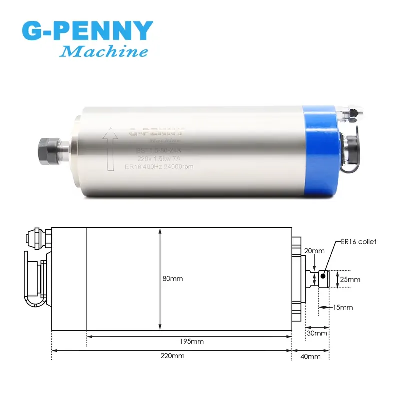 Gpenny 1.5kw ER16 D80mm Water  - огляд і ціна Water Cooled Spindle